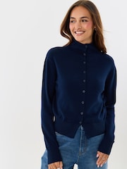 Threadbare Blue Compact Knit Funnel Neck Cardigan - Image 4 of 4