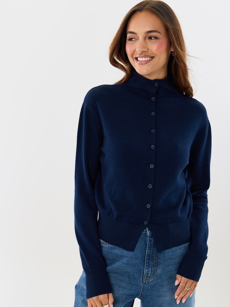 Threadbare Blue Compact Knit Funnel Neck Cardigan - Image 4 of 4