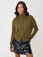 Threadbare Green Compact Knit Funnel Neck Cardigan - Image 1 of 5