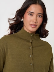 Threadbare Green Compact Knit Funnel Neck Cardigan - Image 4 of 5