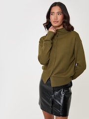 Threadbare Green Compact Knit Funnel Neck Cardigan - Image 5 of 5
