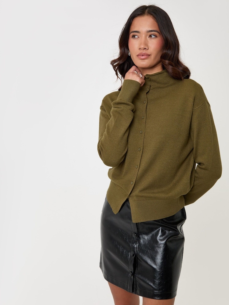 Threadbare Green Compact Knit Funnel Neck Cardigan - Image 5 of 5