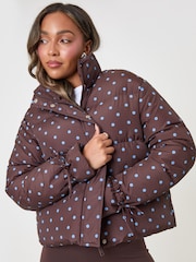 Threadbare Brown Funnel Neck Puffer Coat - Image 1 of 5