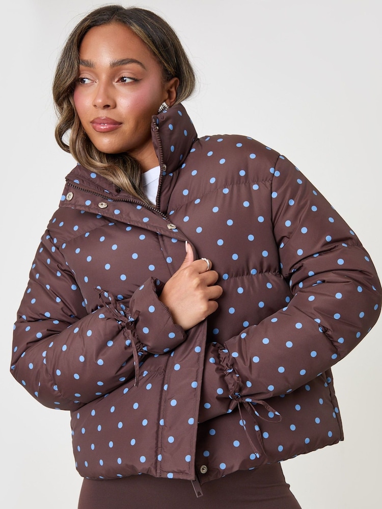 Threadbare Brown Funnel Neck Puffer Coat - Image 1 of 5 Threadbare Brown Funnel Neck Puffer Coat - Image 1 of 5