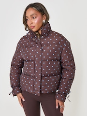 Threadbare Brown Funnel Neck Puffer Coat - Image 4 of 5