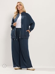 Yours Curve Blue Zip Through Funnel Neck Jacket Top & Wide Leg Joggers Set - Image 2 of 9