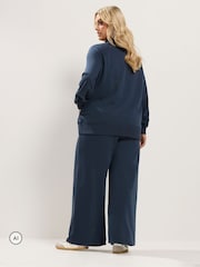 Yours Curve Blue Zip Through Funnel Neck Jacket Top & Wide Leg Joggers Set - Image 4 of 9