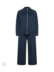 Yours Curve Blue Zip Through Funnel Neck Jacket Top & Wide Leg Joggers Set - Image 6 of 9