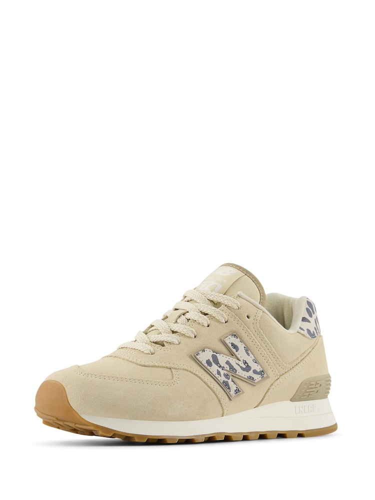 Cream - New Balance Femei Leopard Imprimeu 574 Trainers - Image 4 of 8