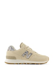 New Balance Cream Womens Leopard Print 574 Trainers - Image 5 of 8