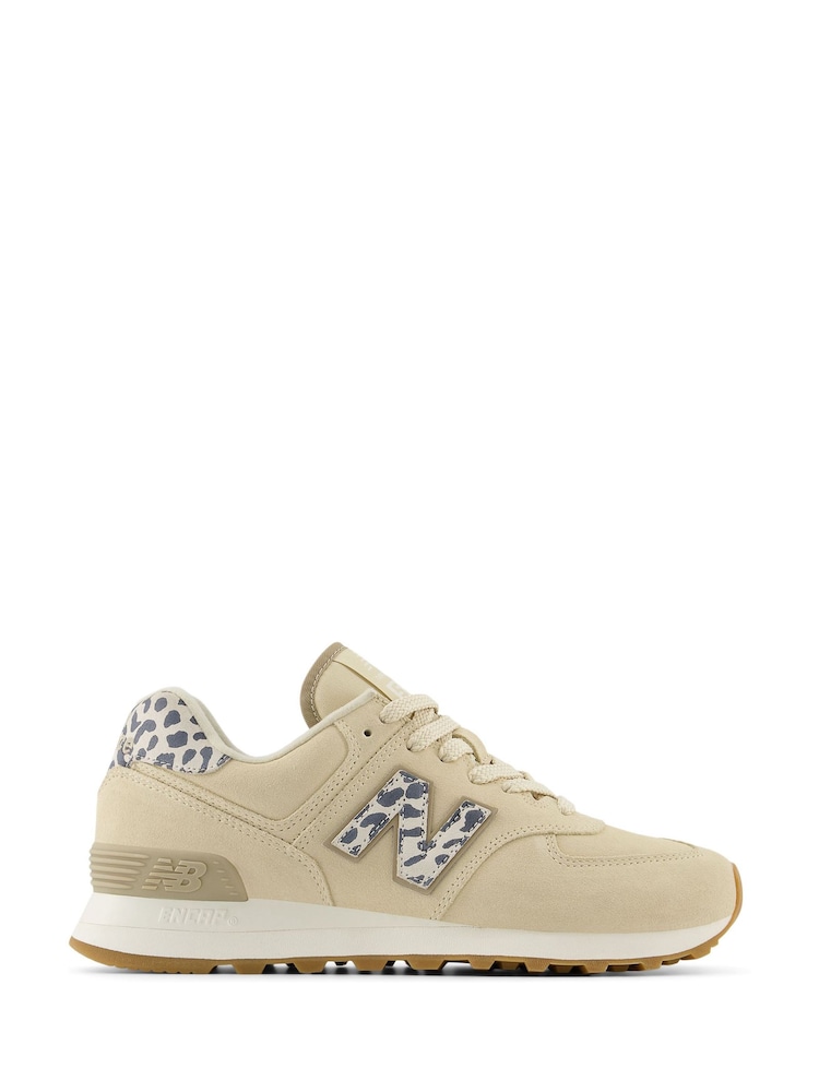 Cream - New Balance Femei Leopard Imprimeu 574 Trainers - Image 5 of 8