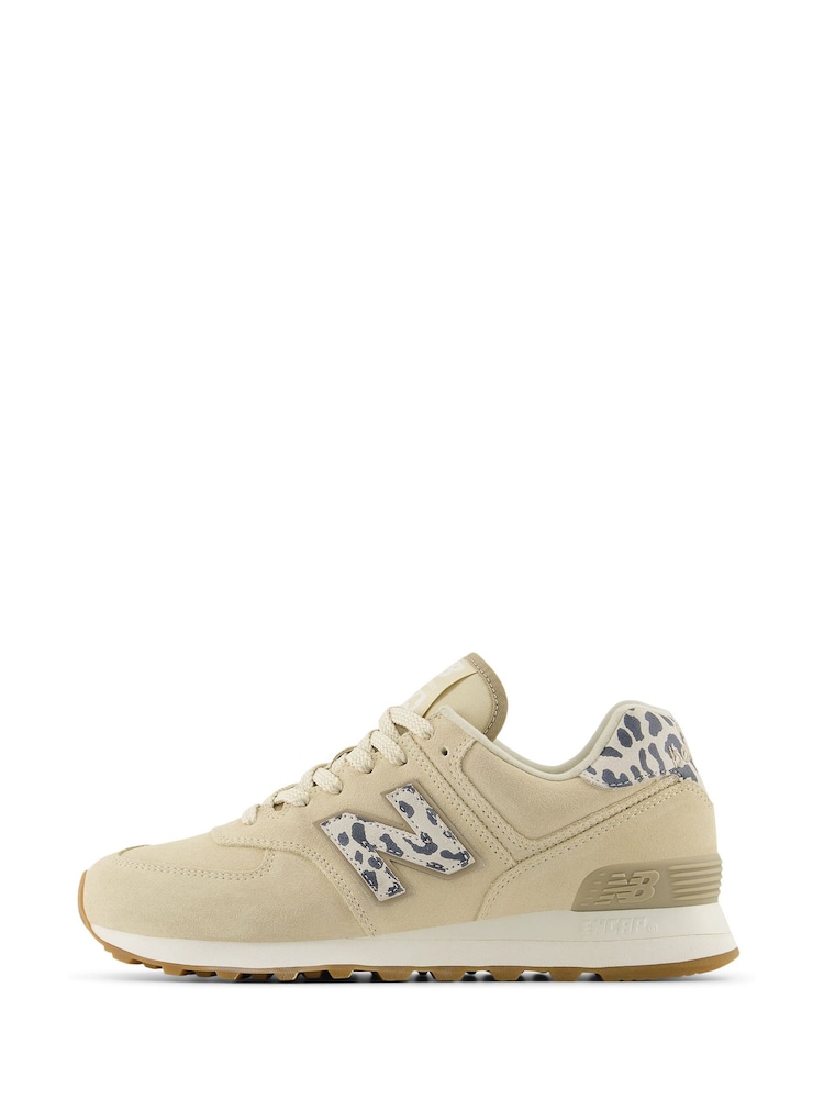 Cream - New Balance Femei Leopard Imprimeu 574 Trainers - Image 6 of 8