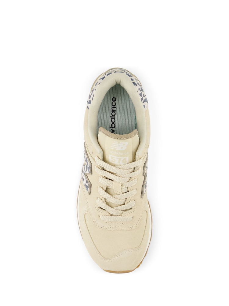 New Balance Cream Womens Leopard Print 574 Trainers - Image 8 of 8