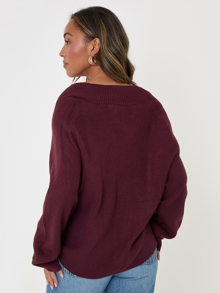 Threadbare Red Deep Rib V-Neck Jumper - Image 2 of 5