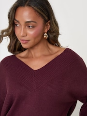 Threadbare Red Deep Rib V-Neck Jumper - Image 3 of 5