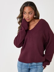 Threadbare Red Deep Rib V-Neck Jumper - Image 4 of 5