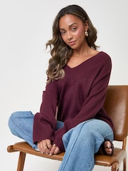 Threadbare Red Deep Rib V-Neck Jumper - Image 5 of 5