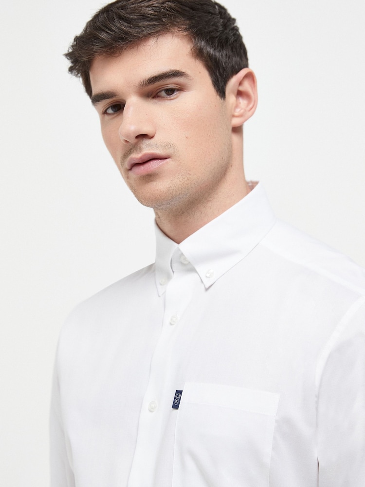 Blanc - Slim Fit (Slim Fit) - Chemise Oxford boutonnée repassage facile - Image 3 of 6