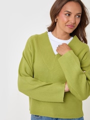 Threadbare Green Deep Rib V-Neck Jumper - Image 5 of 5