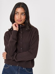 Threadbare Brown Compact Knit Funnel Neck Cardigan - Image 1 of 4