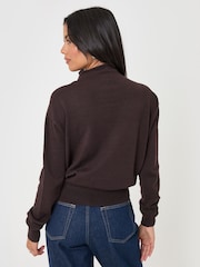 Threadbare Brown Compact Knit Funnel Neck Cardigan - Image 2 of 4