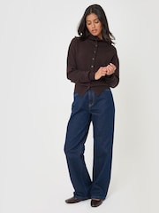 Threadbare Brown Compact Knit Funnel Neck Cardigan - Image 3 of 4