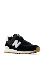 New Balance Black on White Womens 574 Trainers - Image 3 of 8