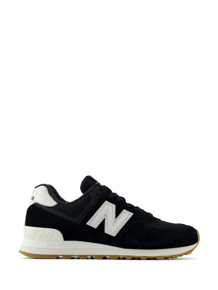 New Balance Black on White Womens 574 Trainers - Image 8 of 8