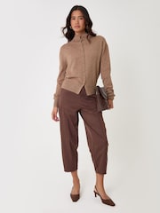 Threadbare Light Brown Compact Knit Funnel Neck Cardigan - Image 3 of 4
