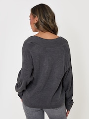 Threadbare Grey Deep Rib V-Neck Jumper - Image 3 of 5