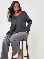 Threadbare Grey Deep Rib V-Neck Jumper - Image 5 of 5