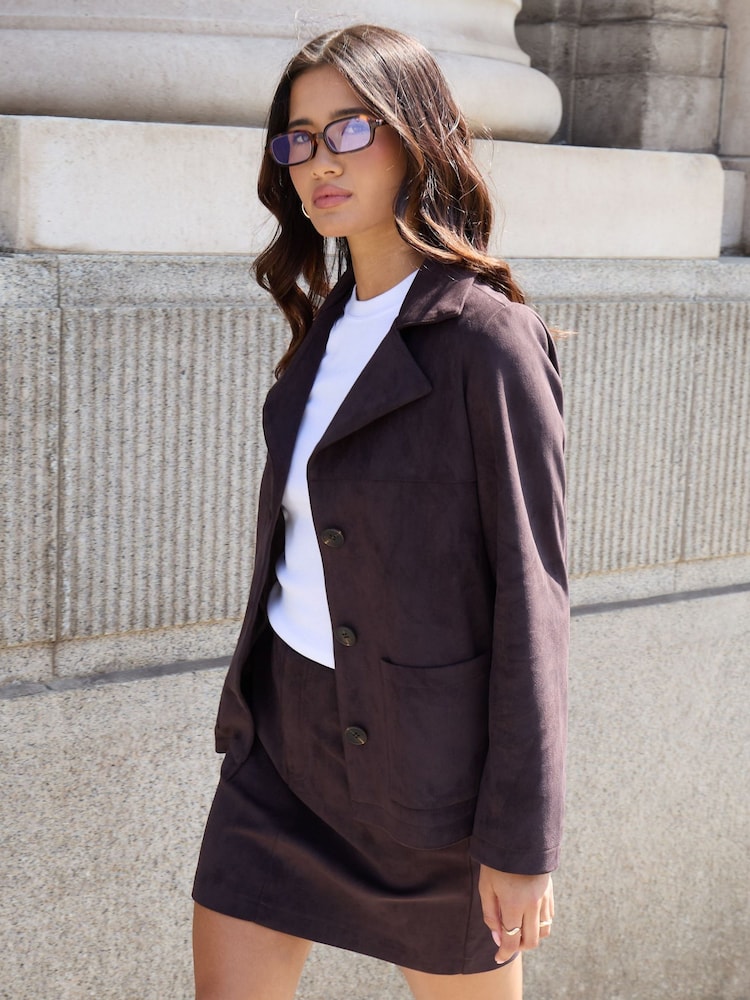 Threadbare Brown Faux Suede Blazer - Image 1 of 5 Threadbare Brown Faux Suede Blazer - Image 1 of 5