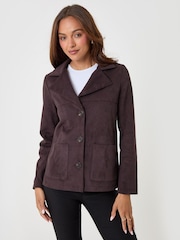 Threadbare Brown Faux Suede Blazer - Image 4 of 5