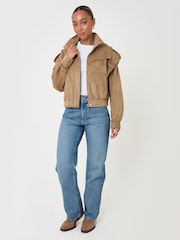 Threadbare Brown Faux Suede Cape Shoulder Bomber Jacket - Image 2 of 4