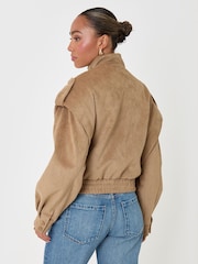 Threadbare Brown Faux Suede Cape Shoulder Bomber Jacket - Image 3 of 4