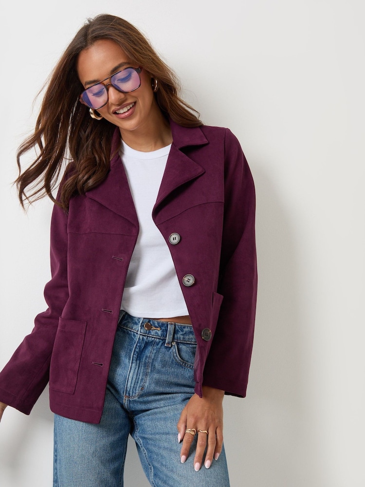 Threadbare Red Faux Suede Blazer - Image 1 of 4