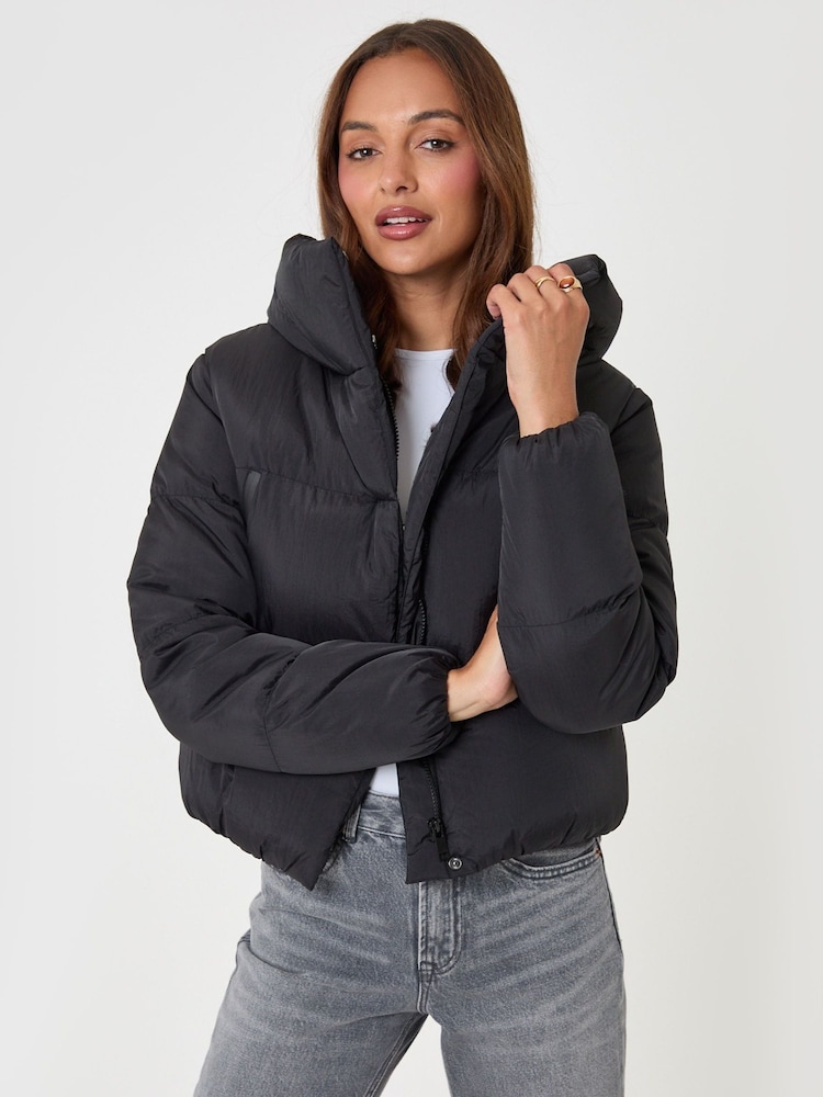 Threadbare Black Showerproof Cropped Puffer Coat - Image 1 of 5 Threadbare Black Showerproof Cropped Puffer Coat - Image 1 of 5