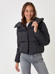 Threadbare Black Showerproof Cropped Puffer Coat - Image 5 of 5