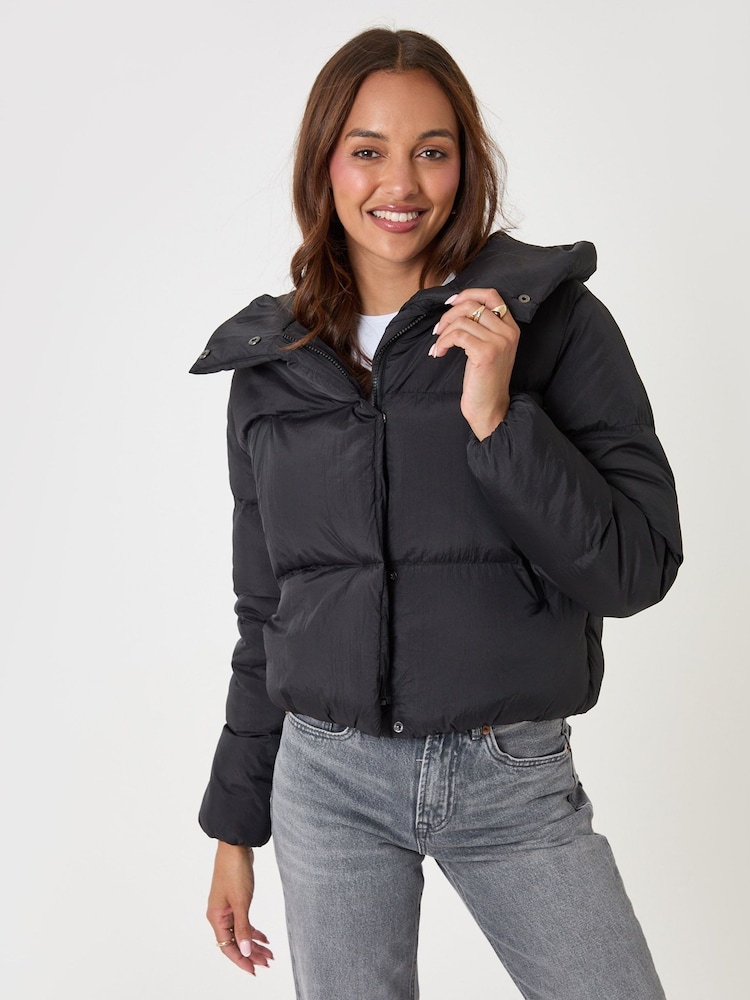 Threadbare Black Showerproof Cropped Puffer Coat - Image 5 of 5 Threadbare Black Showerproof Cropped Puffer Coat - Image 5 of 5