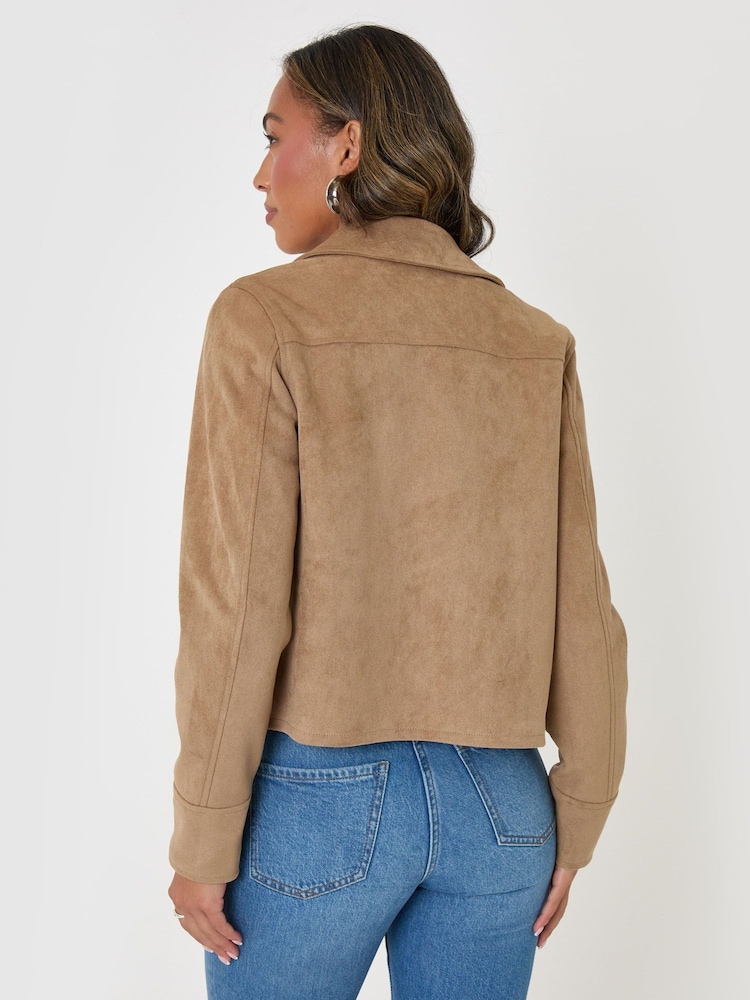 Threadbare Brown Faux Suede Collared Jacket - Image 2 of 4