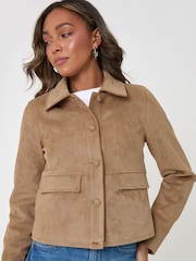 Threadbare Brown Faux Suede Collared Jacket - Image 4 of 4