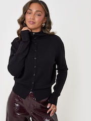 Threadbare Black Compact Knit Funnel Neck Cardigan - Image 1 of 4