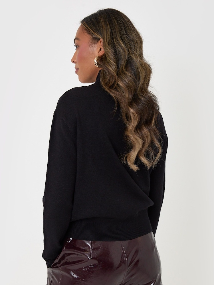 Threadbare Black Compact Knit Funnel Neck Cardigan - Image 2 of 4 Threadbare Black Compact Knit Funnel Neck Cardigan - Image 2 of 4