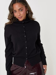 Threadbare Black Compact Knit Funnel Neck Cardigan - Image 3 of 4