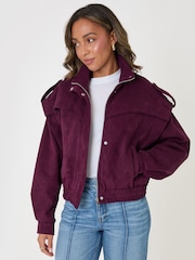 Threadbare Red Faux Suede Cape Shoulder Bomber Jacket - Image 2 of 5