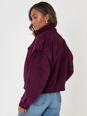 Threadbare Red Faux Suede Cape Shoulder Bomber Jacket - Image 3 of 5