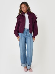 Threadbare Red Faux Suede Cape Shoulder Bomber Jacket - Image 4 of 5