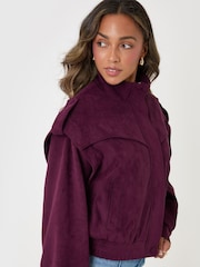 Threadbare Red Faux Suede Cape Shoulder Bomber Jacket - Image 5 of 5