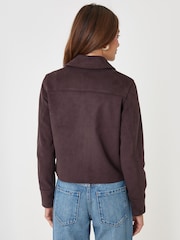 Threadbare Dark Brown Faux Suede Collared Jacket - Image 3 of 5