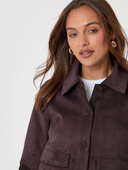 Threadbare Dark Brown Faux Suede Collared Jacket - Image 4 of 5